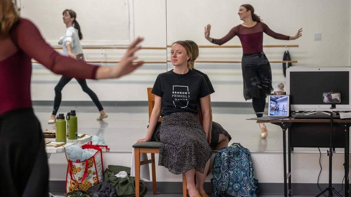 Founder and director of Sensory Friendly Dance Alexandra Cunningham, center, watches a dress rehearsal for a children’s ballet “Tanabata,” based on the Japanese fairytale on Wednesday, June 21, 2023.