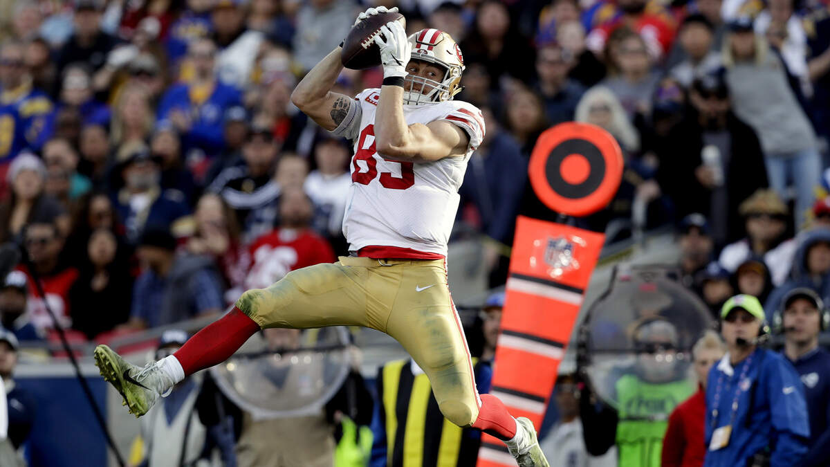 San Francisco tight end George Kittle and the rest of the 49ers will be in Tampa for their season opener Sunday.