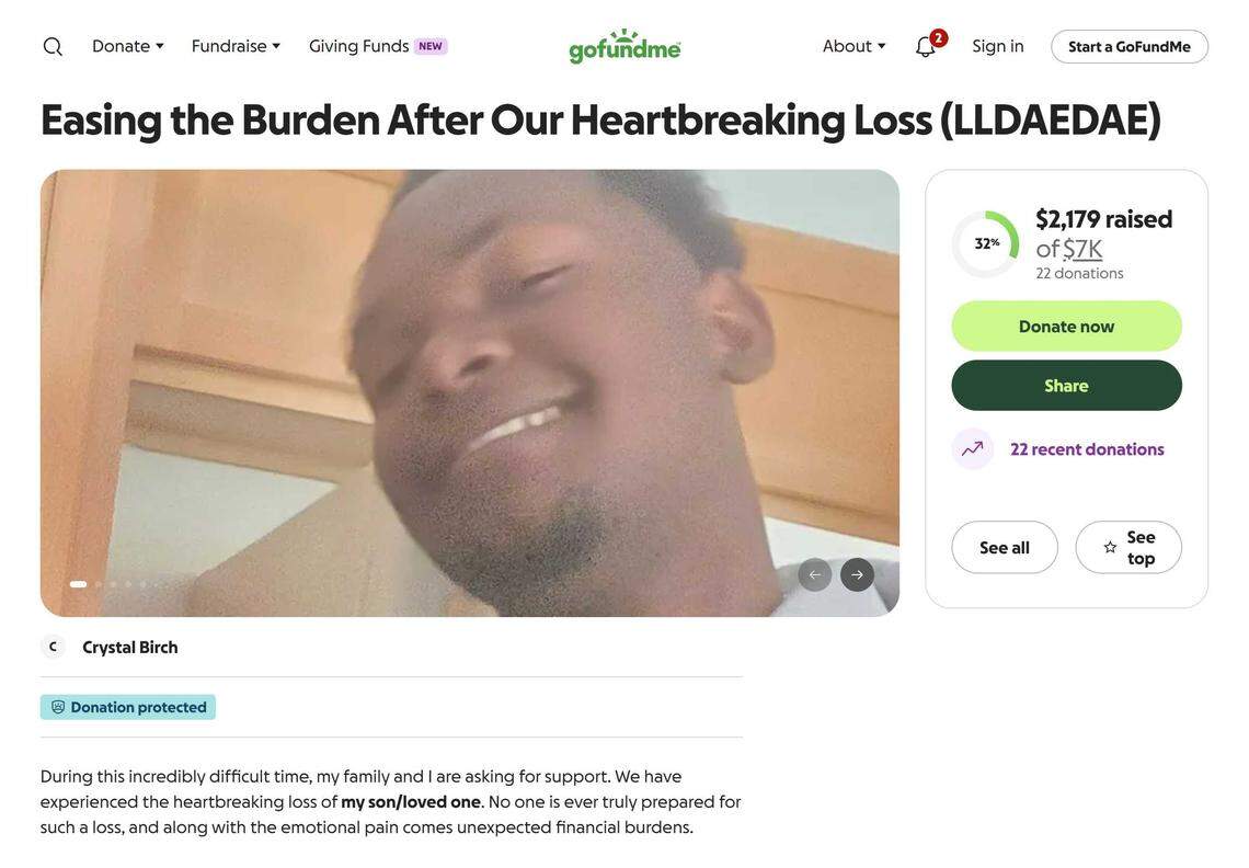 An image of a GoFundMe for De'Jon Sledge, who was killed in a shooting at Natomas High School on Friday, April 10, 2026. The family says the GoFundMe is to ease “unexpected financial burdens” in the wake of Sledge’s death.