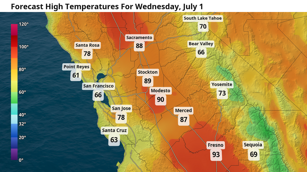 Forecast high temperatures of Wednesday, July 1.