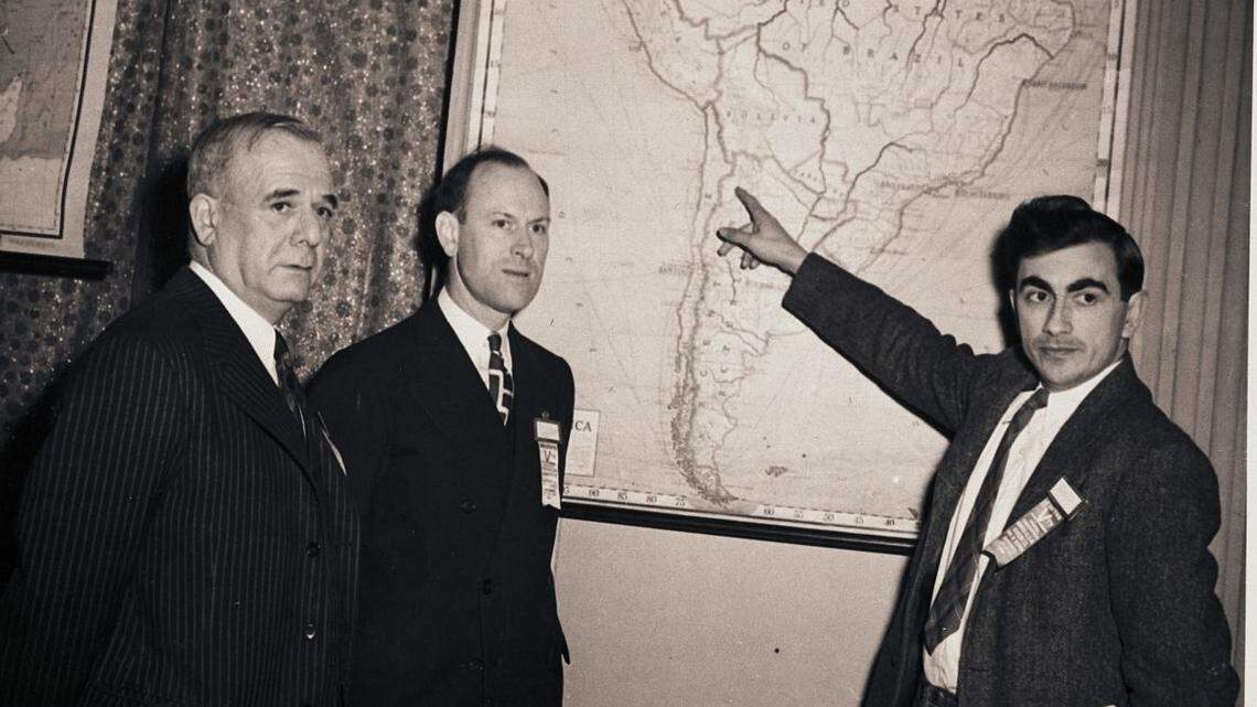 Pioneering farmworker labor activist Ernesto Galarza, far right, attends the Ohio CIO Conference in November 1942.