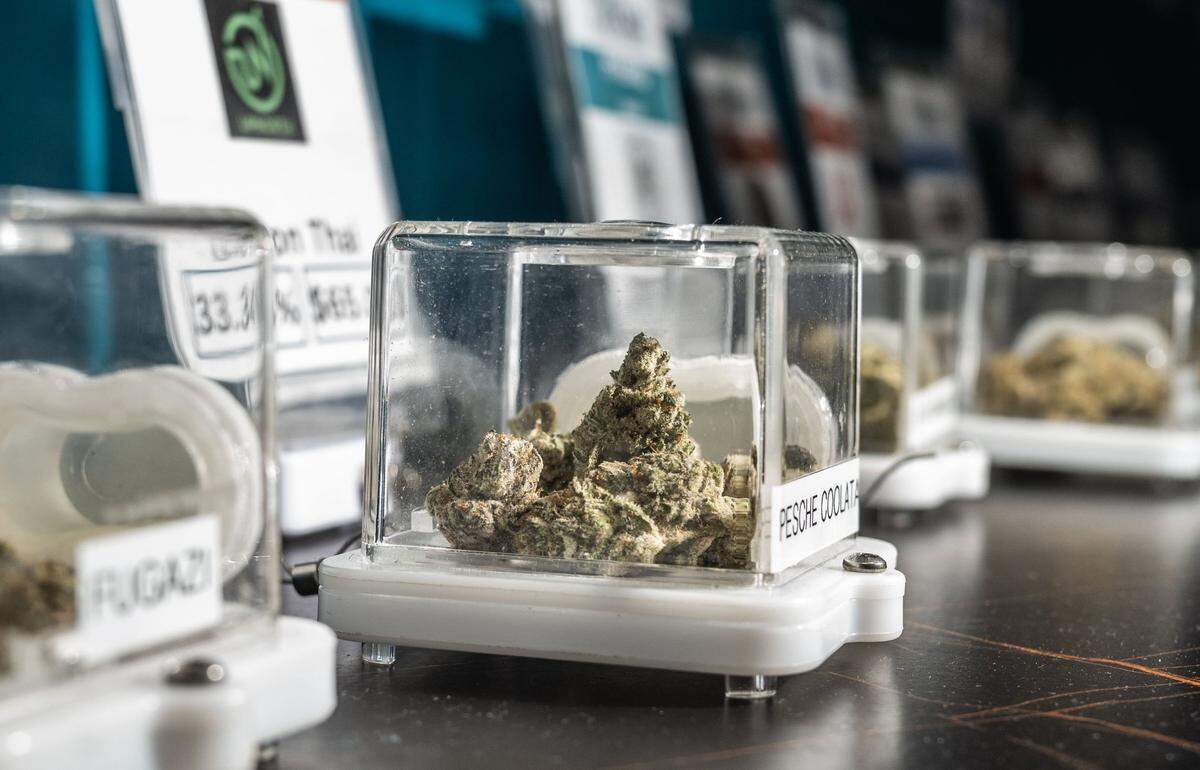 A sample cannabis product is on display last month at The Pocket Dispensary in Sacramento for customers to see and smell.