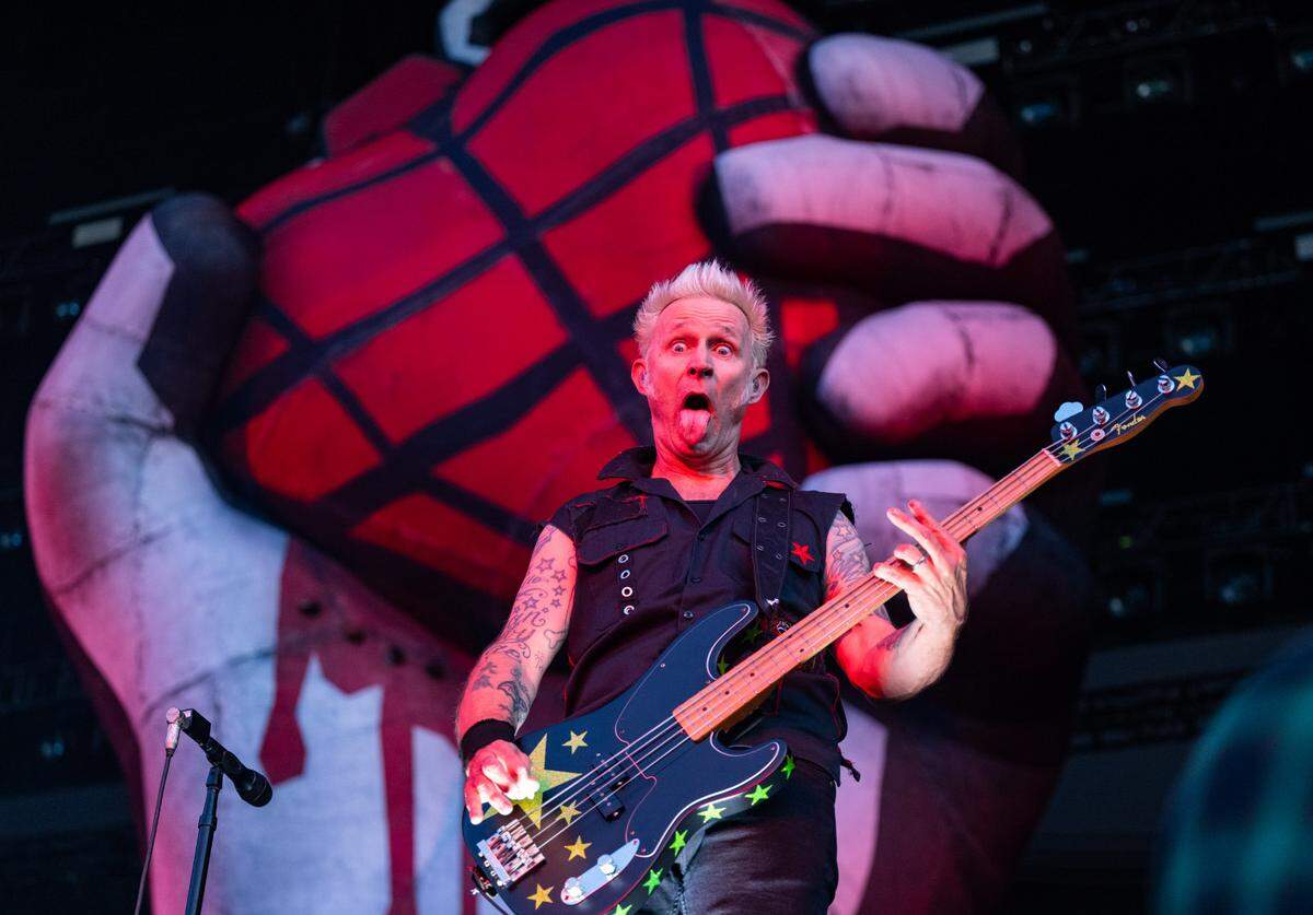 Bassist Mike Dirnt performs with Green Day at the BottleRock music festival in Napa on Friday, May 23, 2025.