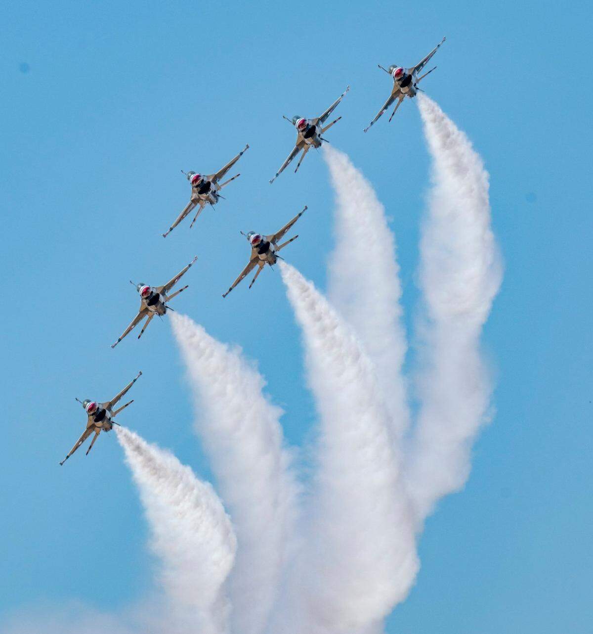The U.S. Air Force Thunderbirds perform during the Air & Space Expo at Beale Air Force Base on Saturday, June 7, 2025.