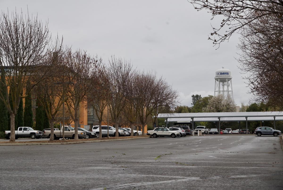 Some vehicles are seen in visitor parking lots on campus at UC Davis on Wednesday, March 18, 2020, in Yolo County. UC Davis’ main campus announced Wednesday afternoon that it would be suspending operations effective immediately in light of the new order.