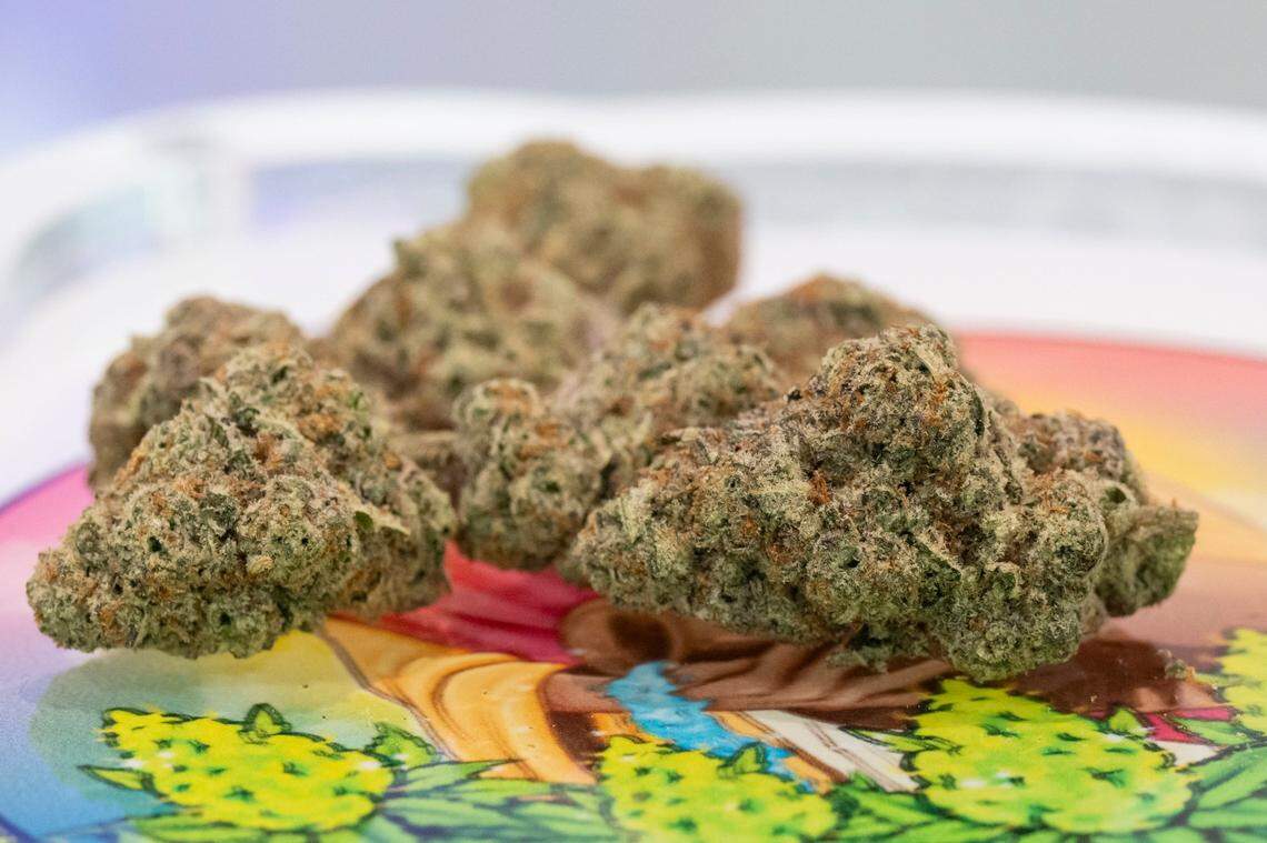 Treeboy, a cannabis brand, sits in a display case at Crystal Nugs Dispensary on Wednesday, Dec. 13, 2023, in midtown Sacramento.