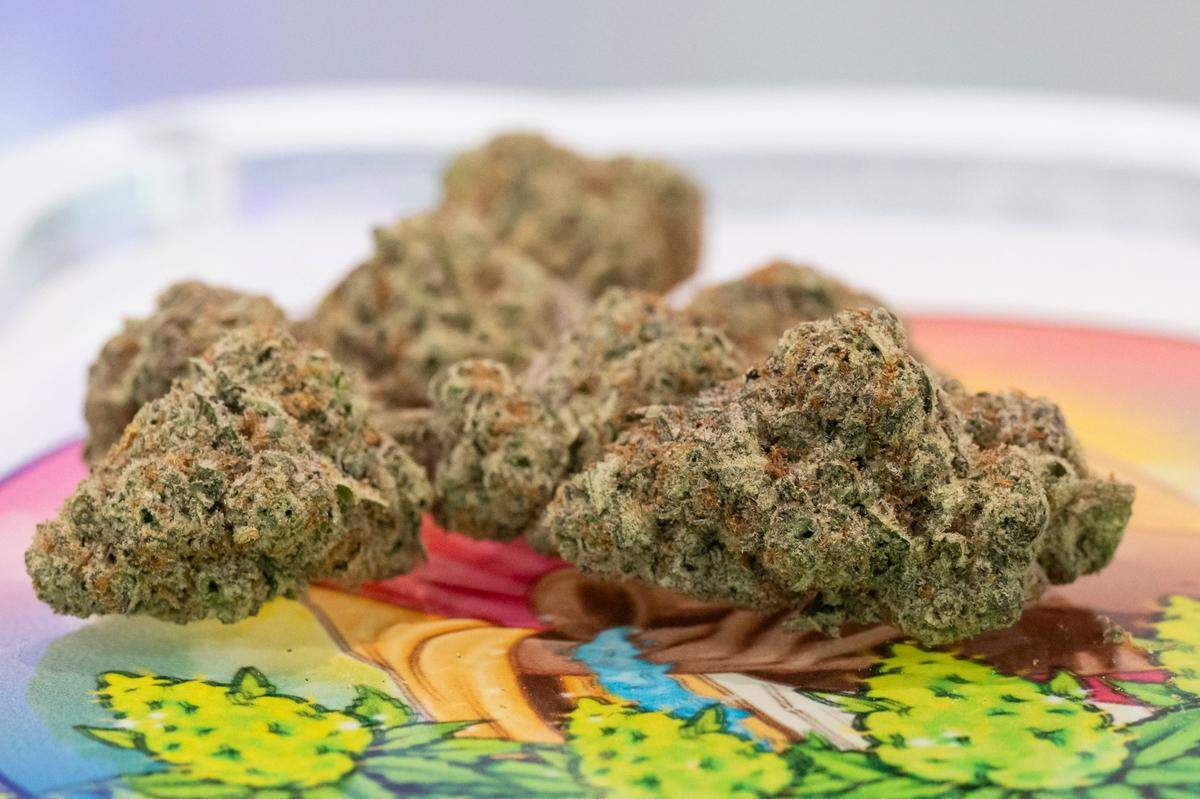 Treeboy, a cannabis brand, sits in a display case at Crystal Nugs earlier this month.