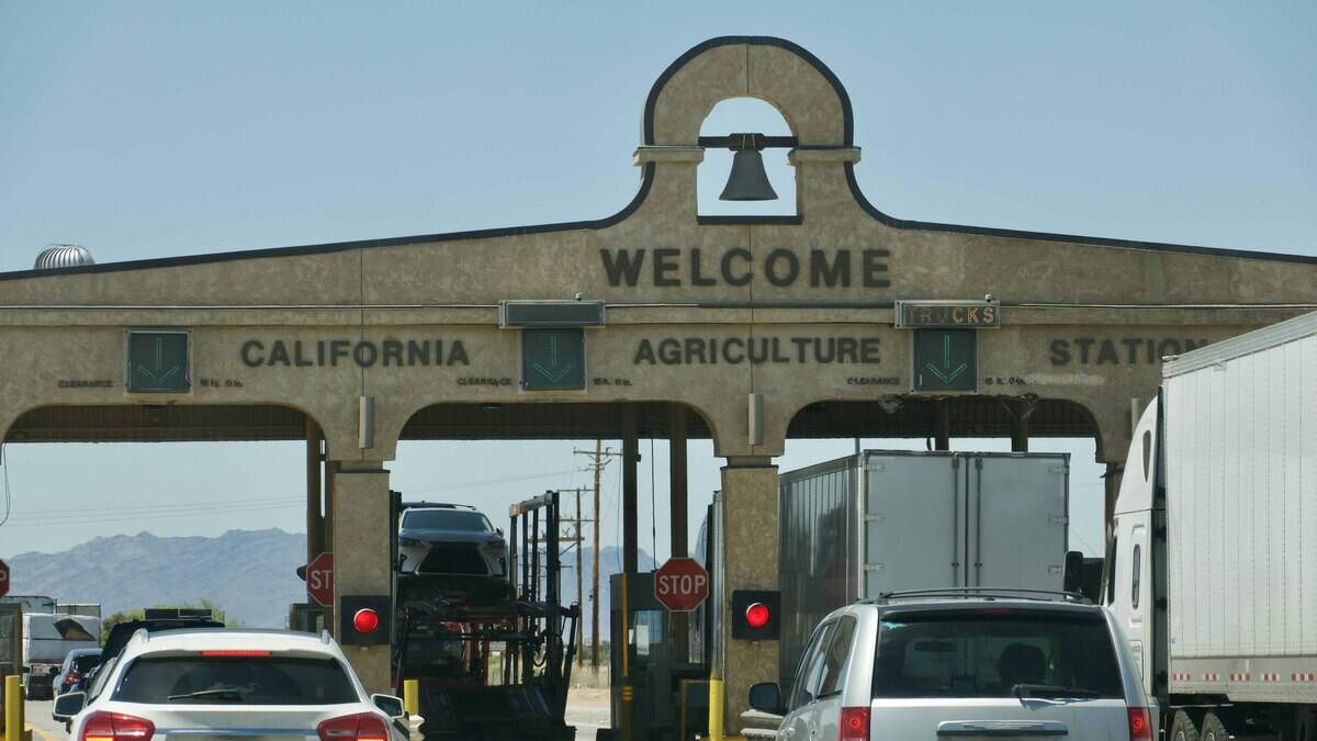 Vehicles pass through the California agriculture inspection station on Interstate 10 in Blythe.