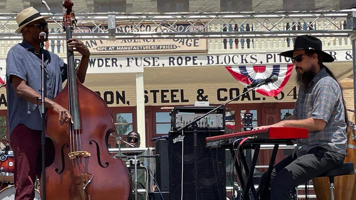 Harley White Jr. on double bass and Andre Fylling on piano jam at the free Capital City Jazz Festival on Saturday in Old Sacramento.