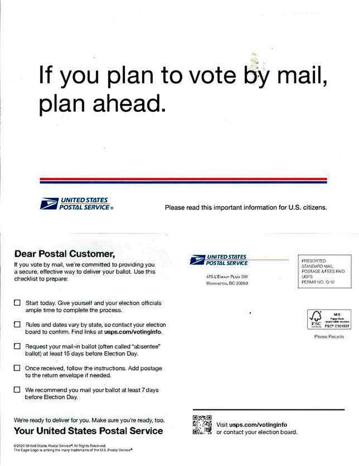 Sacramento County officials are criticizing the use of this nationwide postcard by the U.S. Postal Service meant to inform Americans about voting by mail. The county called it “not relevant” and said it was “causing confusion” about the state’s mail-in voting system.