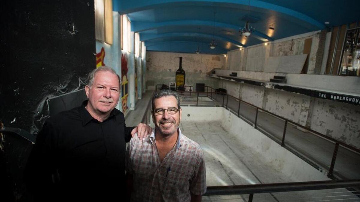 Steve Ayers, principal of the Elks Tower Casino and Lounge, left, and project manager Stephen Pagano stand in the future 17-table gaming area on Tuesday in Sacramento. In phase two of the business, they will remodel the former pool area and add a 17-table gaming area with food.