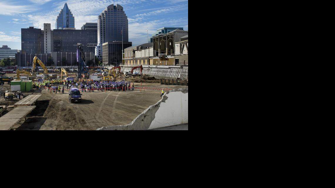 
Local dignitaries gather for the groundbreaking of the new downtown arena in Sacramento on Oct. 29. Kaiser Permanente plans to open medical offices and an outpatient clinic a block away, at 501 J St.
