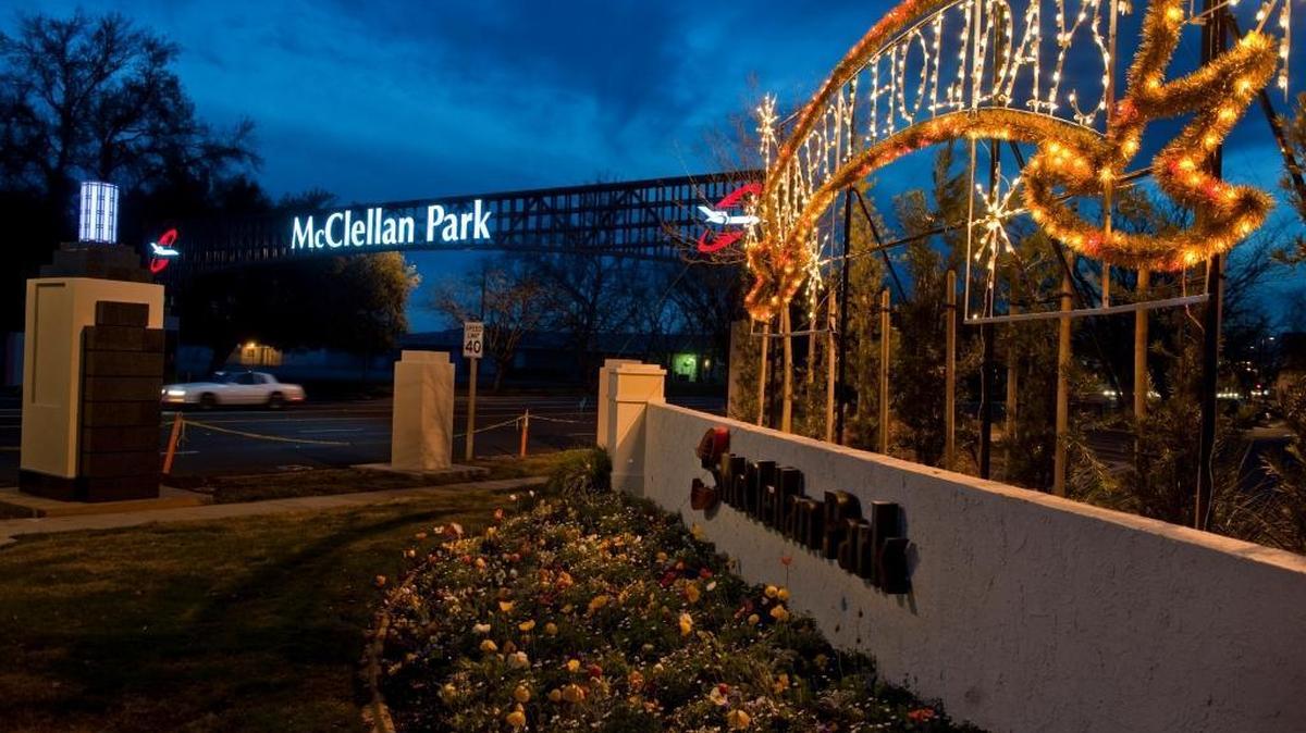 Visitors and tenants enter the entrance to McClellan Park on Peacekeeper Way at the former McClellan Air Force base. December 9, 2009