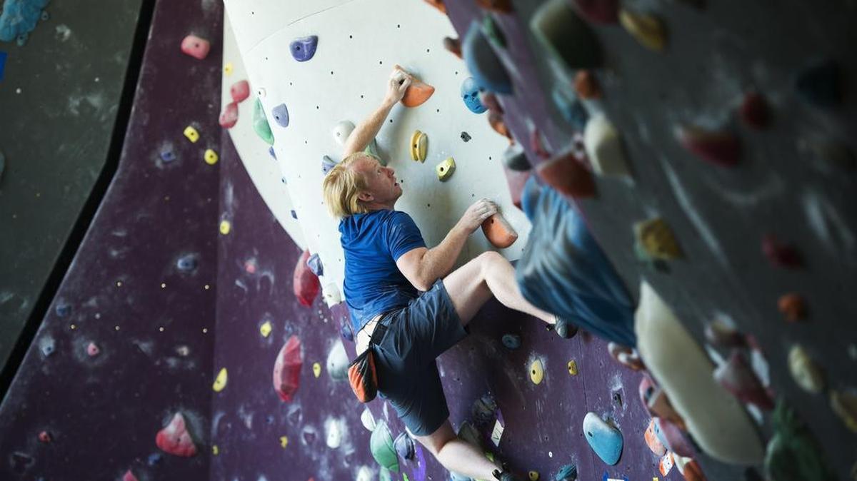 Patricks Sparks, 25, works out on the bouldering wall at the Pipeworks climbing and fitness gym last year in Sacramento. A small brewery called Touchstone Brewing Co. would make use of two old metal buildings totaling 3,000 square feet in back of the main 11,000-square-foot gym.