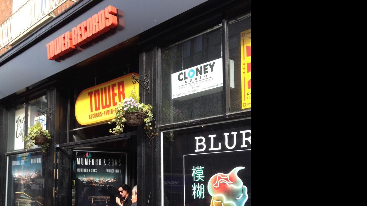 
A customer leaves Tower Records in Dublin, Ireland, which proclaims itself “100% Irish – 100% Independent.”
