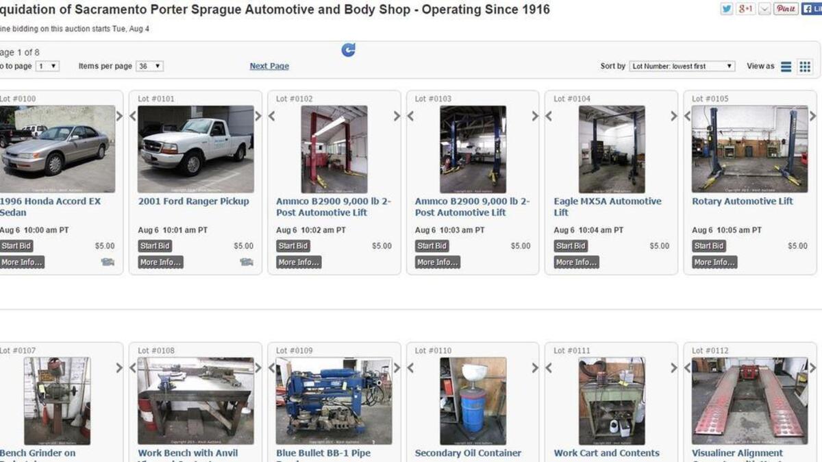 
A website shows the liquidation auction items by Porter-Sprague Inc.
