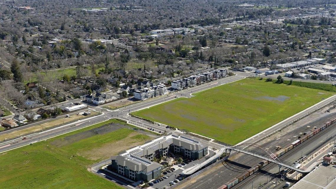 Crocker Village, formerly called Curtis Park Village is shown in this aerial view on Saturday, February 11, 2017 in Sacramento, Calif. The development near Sacramento City College remains largely empty, two years after housing construction began there.