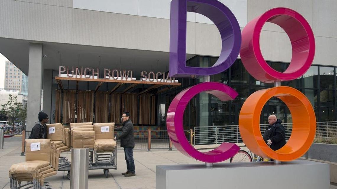 New chairs are moved toward Echo Rig Butcher and Steakhouse which will open soon in the DOCO district across from the Golden 1 Center on Wednesday, January 24, 2018. The Sacramento Kings’ three-year effort to build a major downtown entertainment district took several steps forward this week with the quiet settlement of a $6 million construction lawsuit that has been slowing the effort down, and a public opening of the district’s first retail store, an Urban Outfitters.