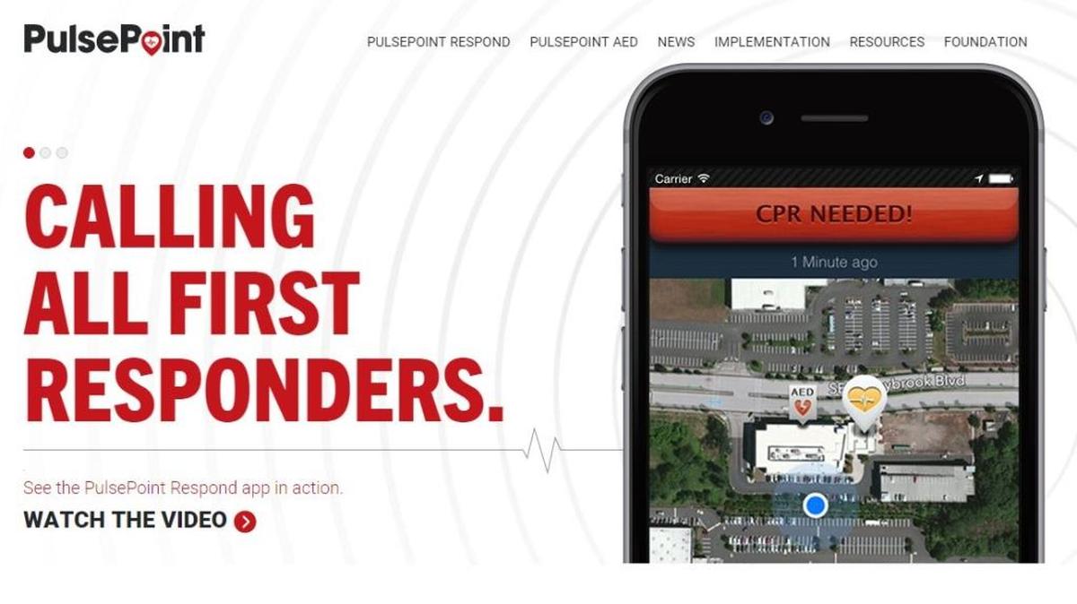 The PulsePoint website shows the app that recruits passers-by to respond to cardiac emergencies.
