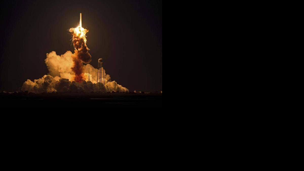 
An Antares rocket propelled by an Aerojet-refurbished engine explodes shortly after liftoff in Virginia last Oct. 28.
