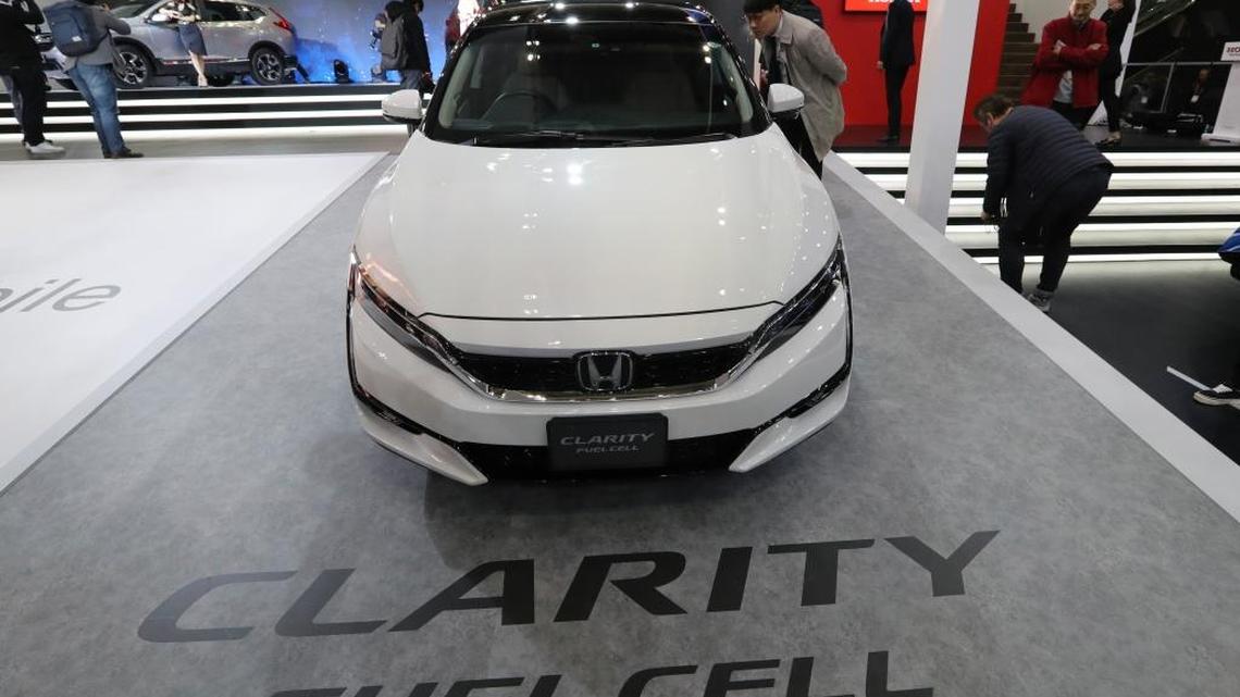 A man looks at Honda’s Clarity Fuel Cell vehicle during a media preview of the 2017 Seoul Motor Show in Goyang, South Korea, on March 30. Honda will showcase the same model during a Capitol expo in Sacramento on April 19.