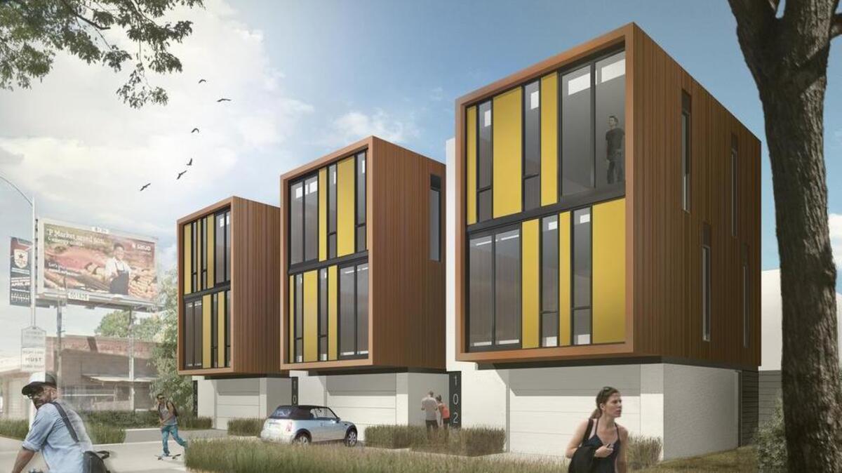 Artist’s rendering shows three homes facing Broadway that are part of the proposed Broadway Redux project.
