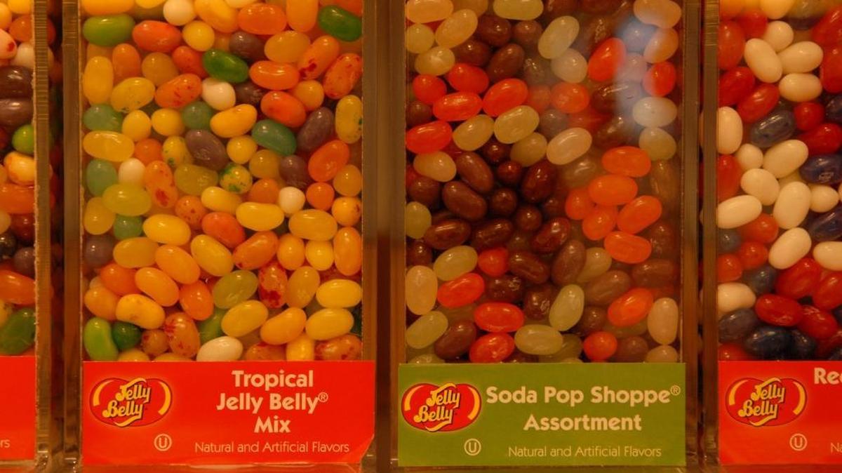 Assorted jelly bean flavors are seen at the Jelly Belly factory in Fairfield. The company is being sued over the labeling on its Sport Beans. The plaintiff claims the sugar content is too high and not clearly explained.