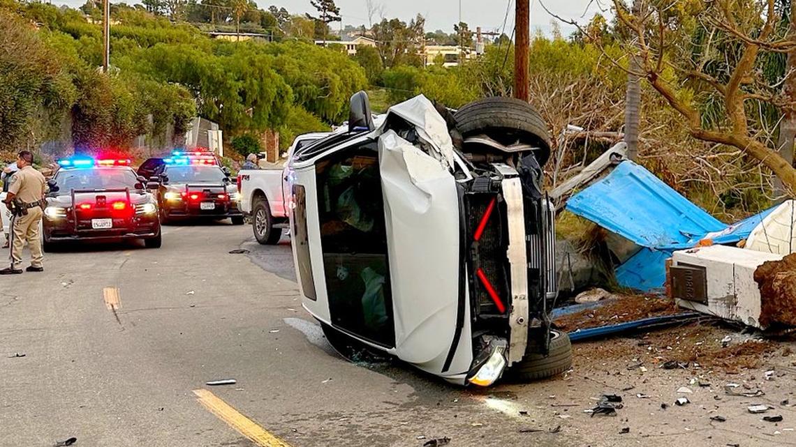 An 18-year-old driver fleeing from police crashed into truck and then flipped into a porta-potty in Malibu, authorities said.