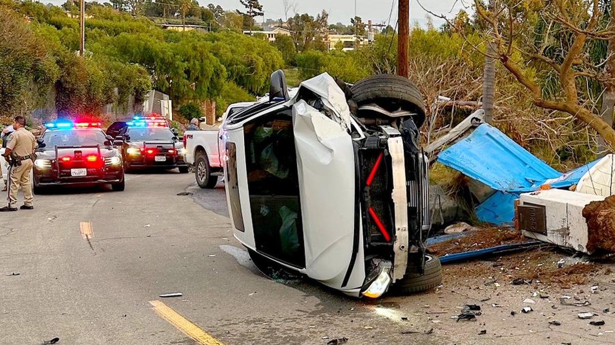 An 18-year-old driver fleeing from police crashed into truck and then flipped into a porta-potty in Malibu, authorities said.
