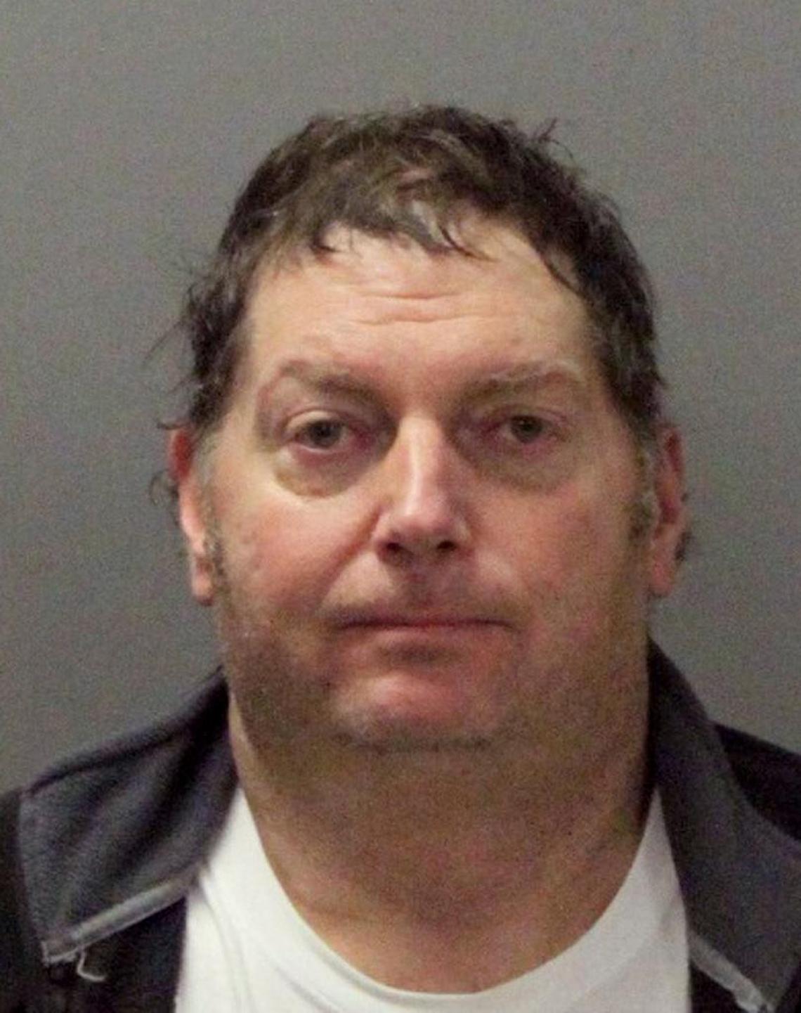 This Nov. 26, 2017, photo released by the Santa Clara Police Department shows Tracy Michael Mapes, 55, of Sacramento. Authorities say Mapes was arrested after using a drone to drop anti-media leaflets over crowds at NFL games in Santa Clara and Oakland and that federal, state and local officials are investigating.