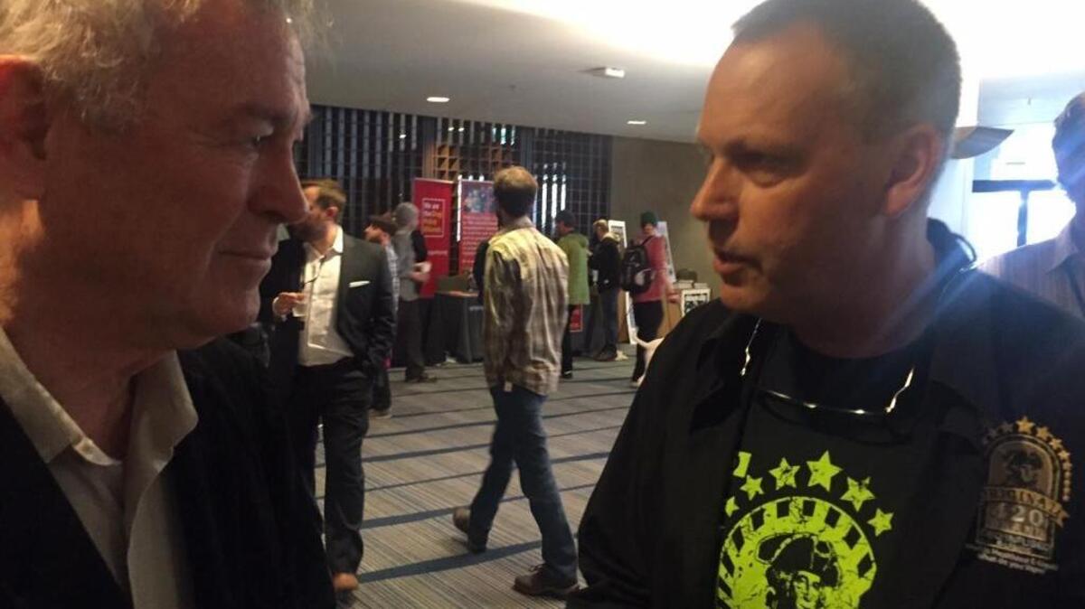 Rep. Dana Rohrabacher, R-Costa Mesa, a supporter of marijuana legalization and curbs on federal intrusions in states with legal medical use, mingles with guests at International Cannabis Business Conference in San Francisco.