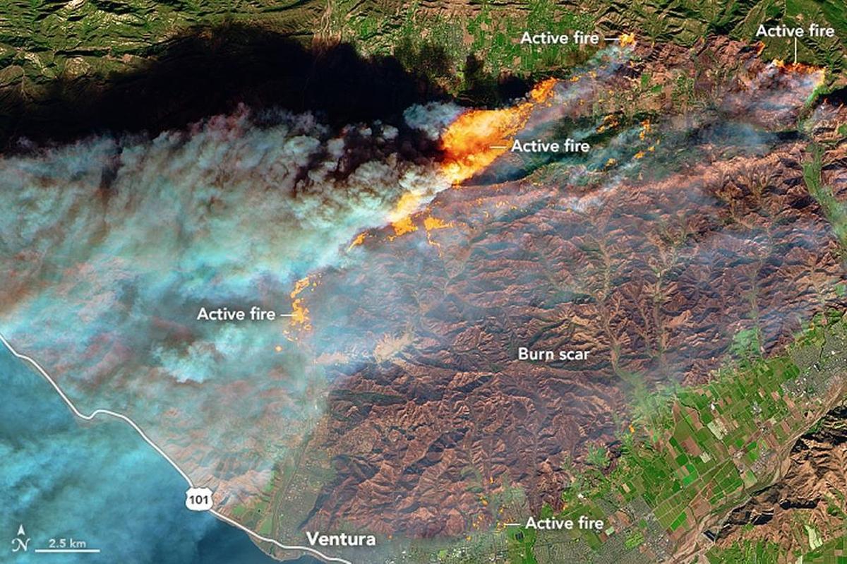 A “false-color image” of the Ventura-area fires’ burn scar.