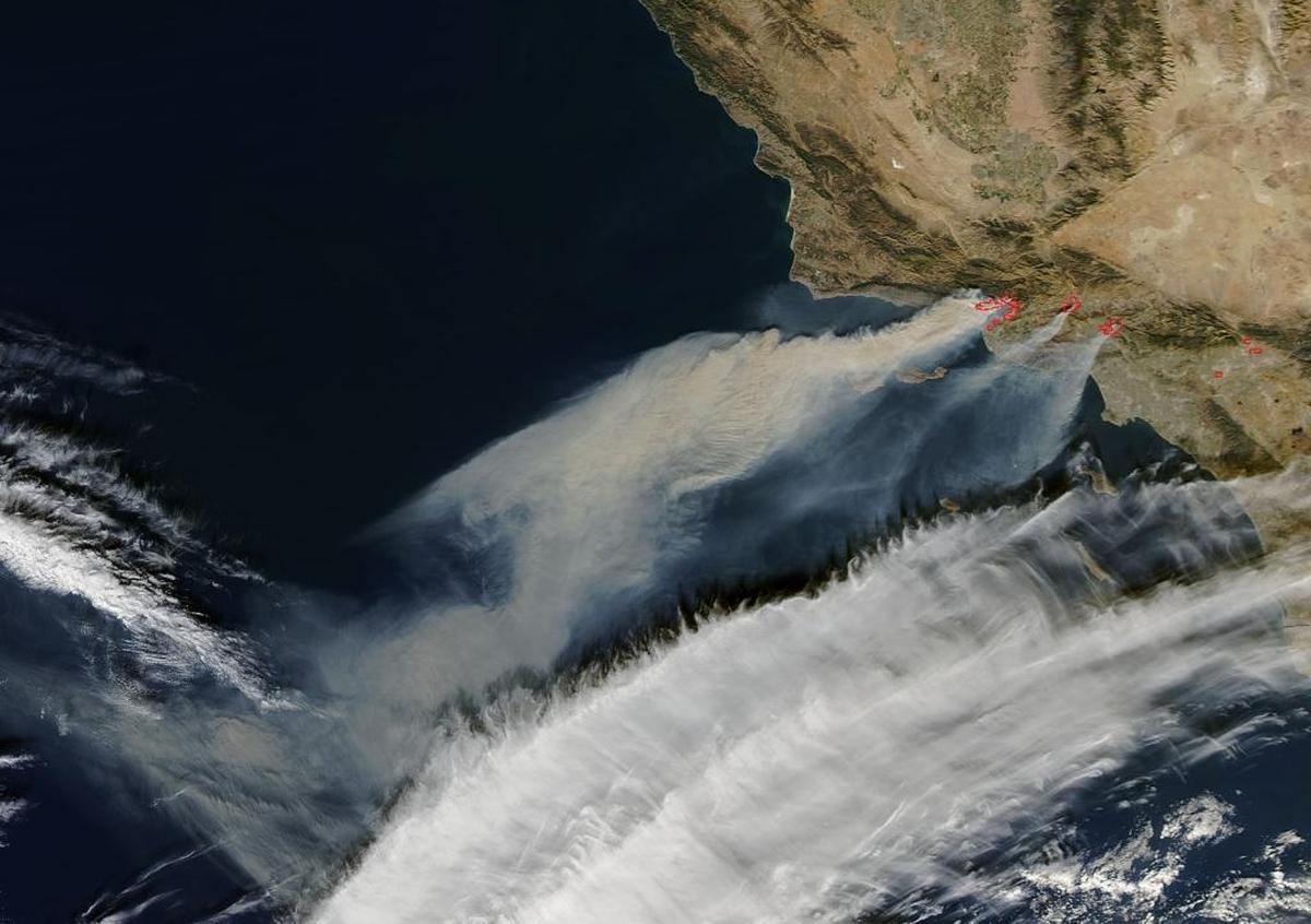 Hot spots are shown in red in this satellite image.
