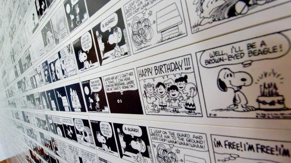 A portion of a huge mural made from thousands of cartoon strips at the Charles M. Schulz Museum in Santa Rosa on Wednesday July 18, 2007. This is the fifth anniversary of the museum honoring “Peanuts” creator Charles “Sparky” Schulz.