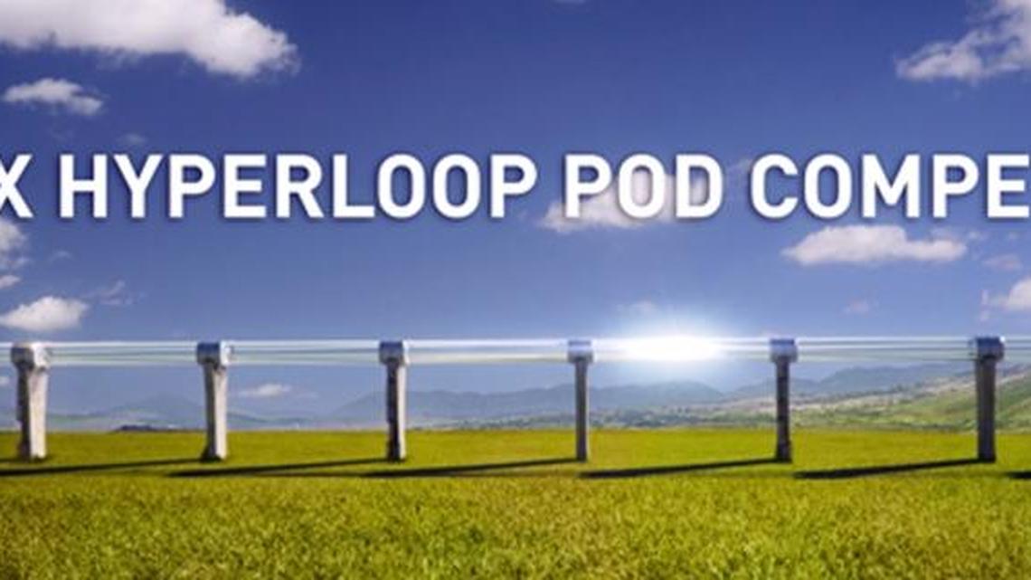 This file artist rendering file provided by SpaceX shows a banner that will be used to promote a competition involving the Hyperloop passenger transport system, that billionaire Elon Musk suggested two years ago, that would zoom passenger capsules through elevated tubes. A California company set on building a futuristic, super high-speed transportation system announced Tuesday, Dec. 8, 2015, that it will build a test track in North Las Vegas. Hyperloop Technologies said it had chosen Apex Industrial Park as the site for its Propulsion Open Air Test, which will involve sending an electrical motor at more than 300 mph on a half-mile track