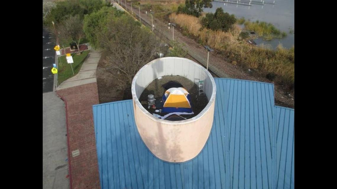 Authorities found a homeless man camping on top of an Amtrak station in Antioch, Calif.