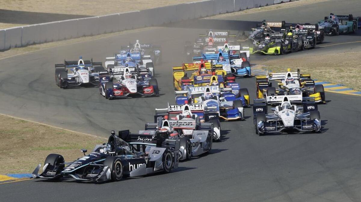 IndyCar drivers weave through multiple turns during an event at Sonoma Raceway in September.