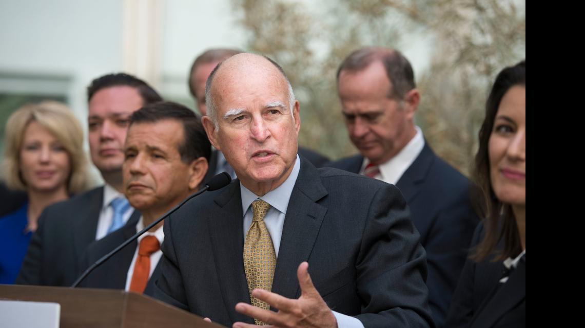 
Gov. Jerry Brown talks about water conservation after a meeting with city mayors on Tuesday in Sacramento.
