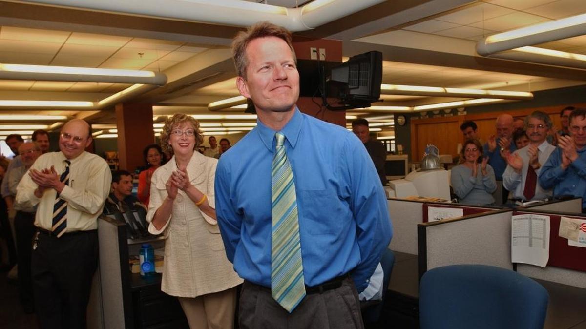 Tom Philp receives word that he has won the 2005 Pulitzer Prize for Editorial Writing for the Sacramento Bee in 2005.