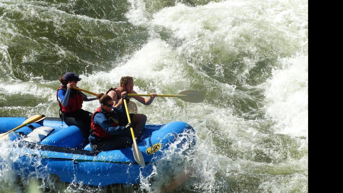 
 Rafters navigate the Meatgrinder Rapid on the south fork of the American River.
