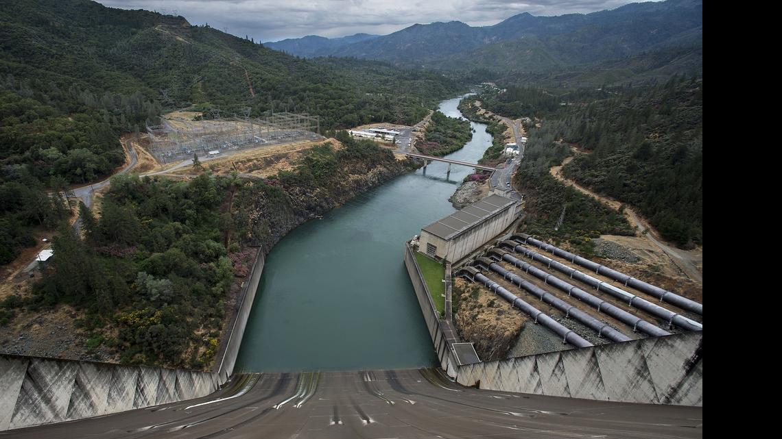 
The Sacramento River and the spillway of Shasta Dam on Wednesday, June 3, 2015. Their populations dwindling, Northern California’s fish suddenly are taking a leading role in the drought-related drama gripping the state.
