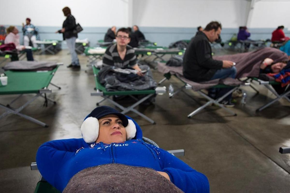Grace Moxley takes shelter at the Silver Dollar Fairgrounds in Chico the night of the Feb. 12 evacuation as the Oroville Dam emergency veered out of control.
