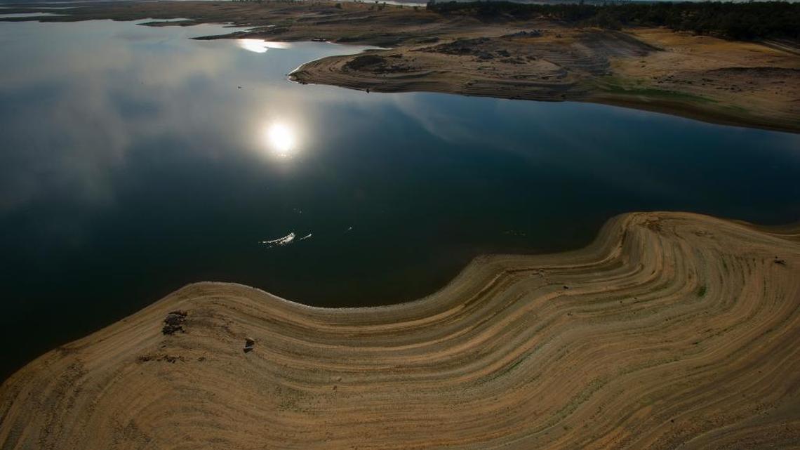 The east end of Folsom Lake on Wednesday afternoon shows the reservoir at a level that could approach the 1977 drought nadir.