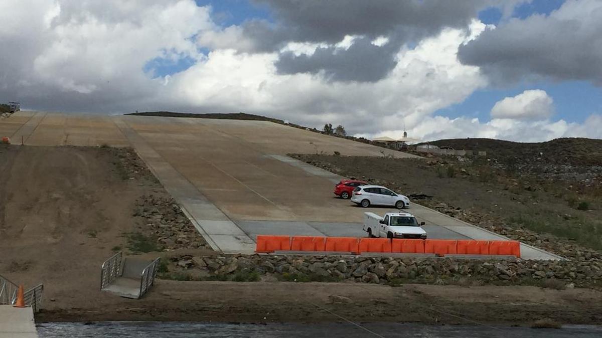 There’s so little water in Diamond Valley Lake near Hemet that the boat ramp has been closed indefinitely. Metropolitan Water District of Southern California relies on imported water from Northern California to fill the reservoir.