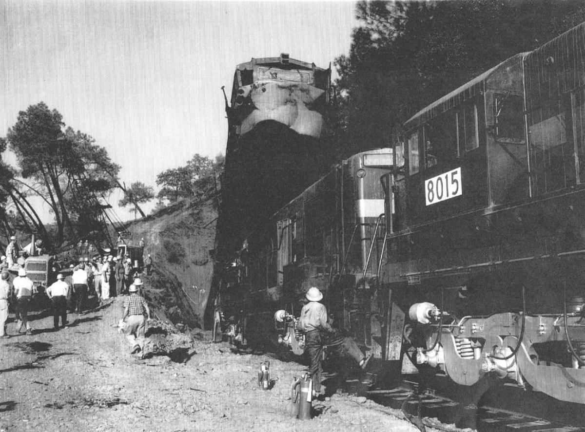 Four workers were killed in a 1965 head-on train collision at the Oroville Dam construction site. One engine was lifted off the tracks and pushed back until it hit the roof of a tunnel. A total of 34 workers died during dam construction.