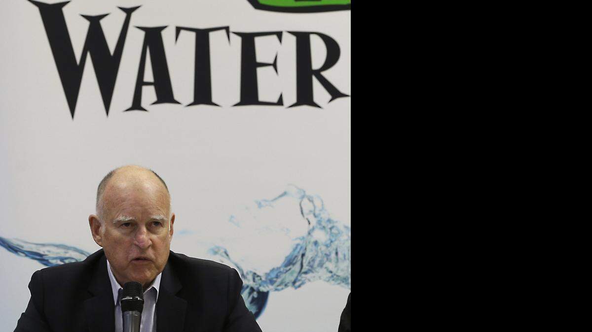 
California Gov. Jerry Brown talks to reporters after a three-hour meeting on the drought with agricultural, environmental and urban water agency leaders from across California, Wednesday, April 8, 2015, at his Capitol office in Sacramento.
