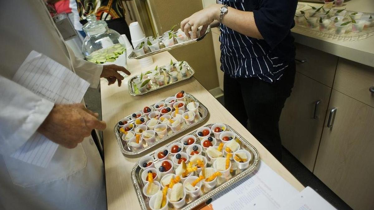 
Healthy snacks are readied for tasting at a weight management program.
