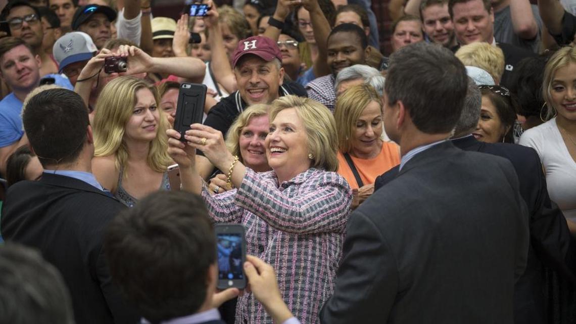 Supporters pose for pictures with Democratic presidential candidate Hillary Clinton at Sacramento City College in June 2016. Clinton is on pace to carry Sacramento and 31 other counties in Tuesday’s election.