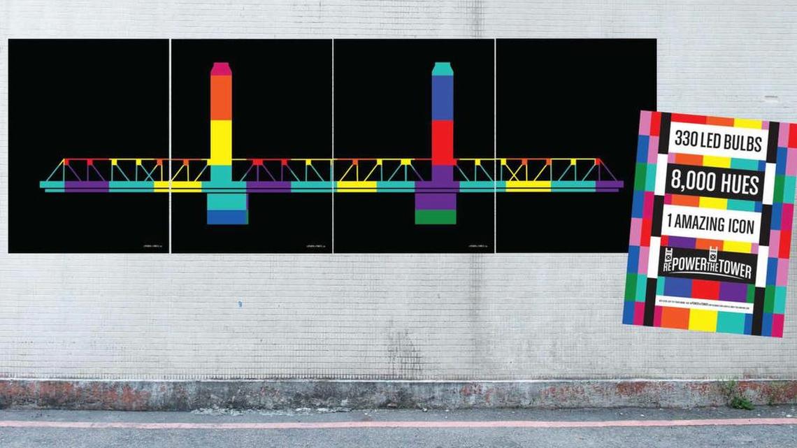 The fundraising material for “RePower the Tower” shows Tower Bridge lit up in rainbow colors.