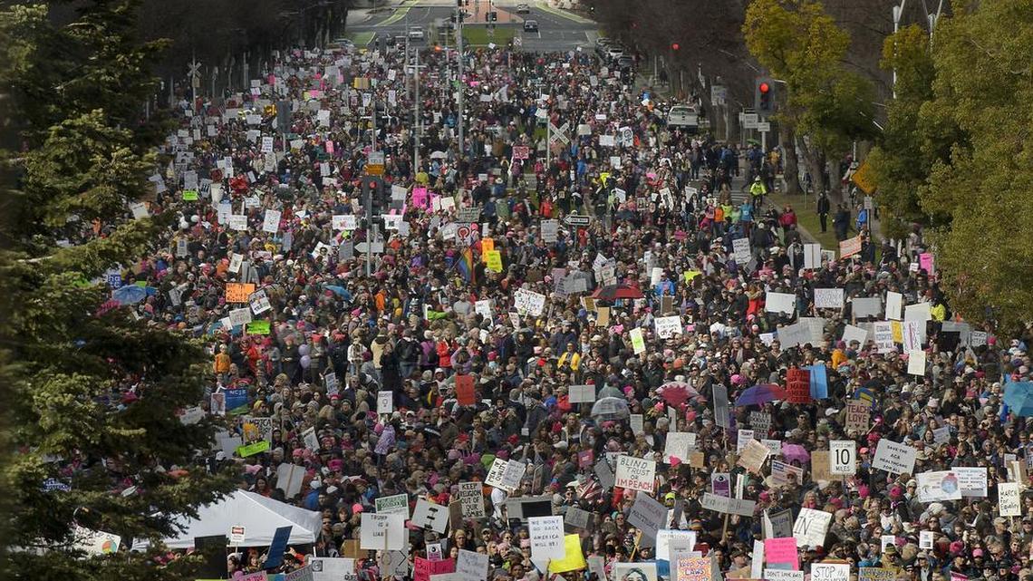 Demonstrators fill Capital Mall during the Women's March on Sacramento event in Sacramento on Saturday, January 21, 2017.